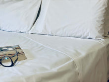 Load image into Gallery viewer, Product shot of My Hotel Linen&#39;s high quality classic white sheet set with pillowcases.
