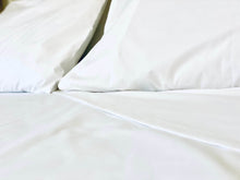 Load image into Gallery viewer, Product shot of My Hotel Linen&#39;s high quality classic white flat sheet.
